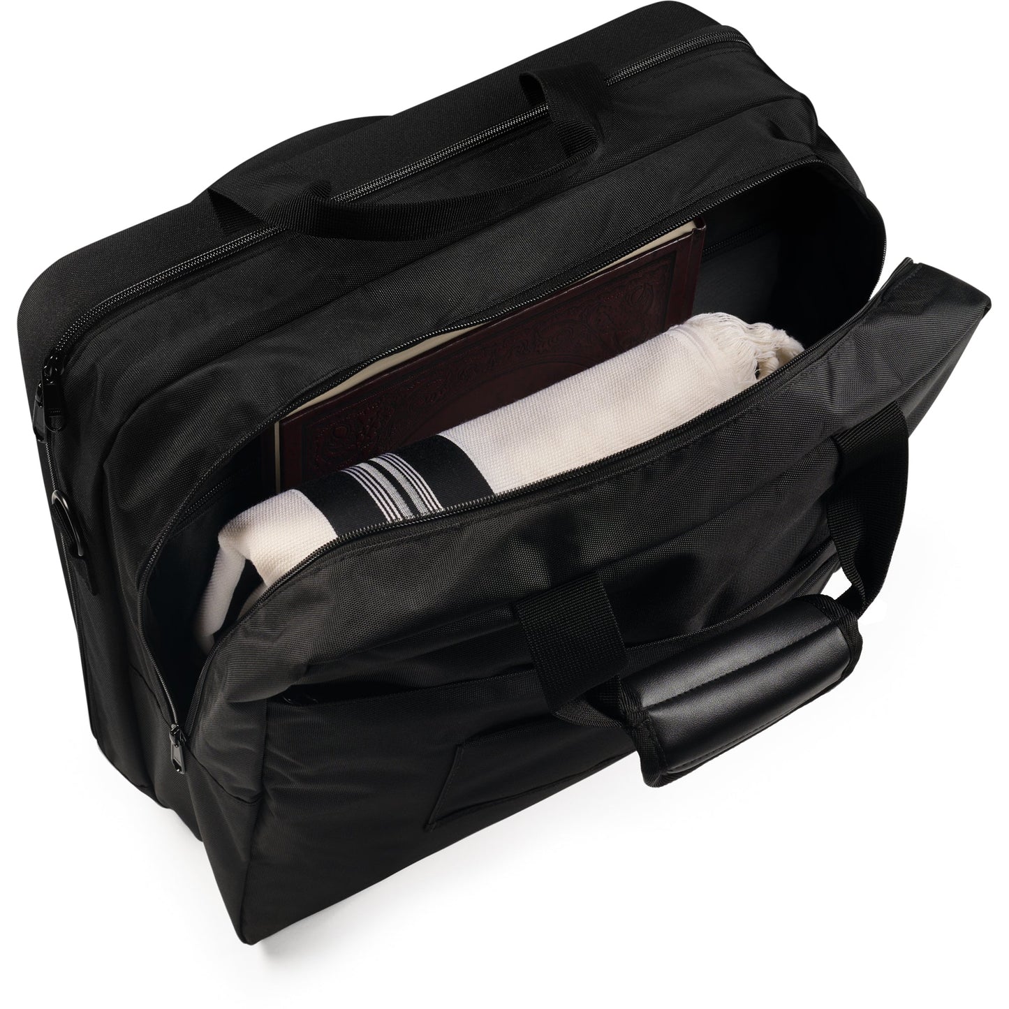 Aish Tamid hat messenger bag interior with the molded hat compartment