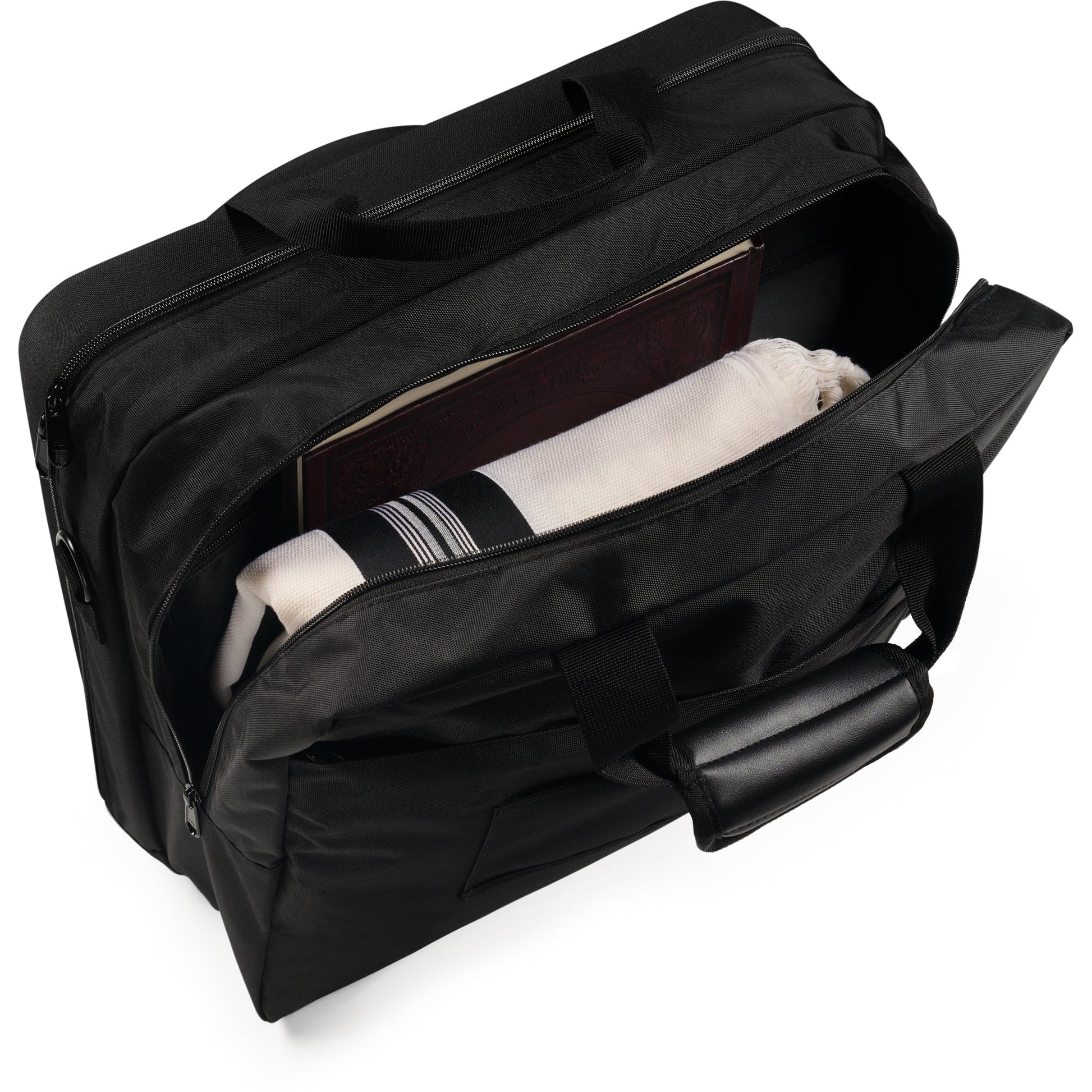 Aish Tamid hat messenger bag interior with the molded hat compartment
